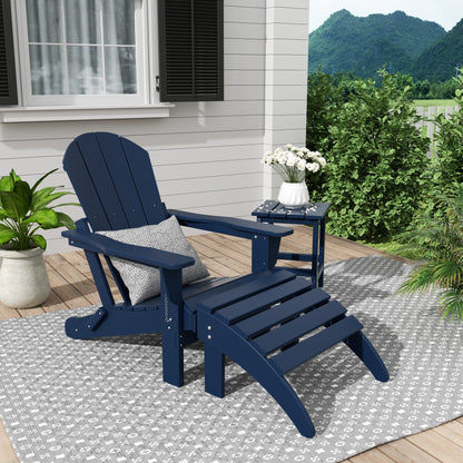 Sedia Adirondack pieghevole per esterni e patio Polytrends Laguna HDPE, adatta a tutte le stagioni, con pouf e tavolino laterale (set da 3 pezzi)