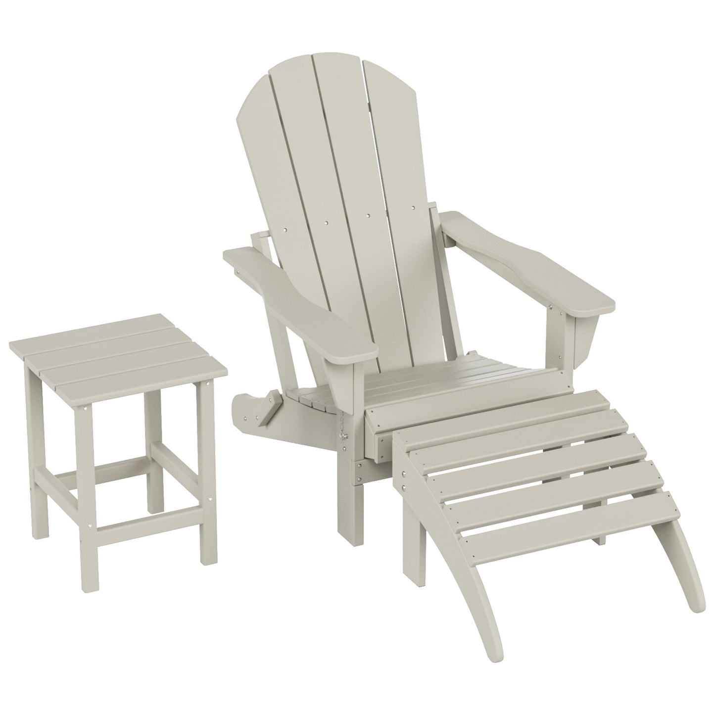 Sedia Adirondack pieghevole per esterni e patio Polytrends Laguna HDPE, adatta a tutte le stagioni, con pouf e tavolino laterale (set da 3 pezzi)