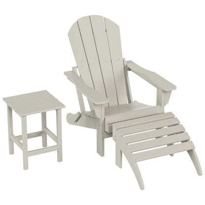 Sedia Adirondack pieghevole per esterni e patio Polytrends Laguna HDPE, adatta a tutte le stagioni, con pouf e tavolino laterale (set da 3 pezzi)