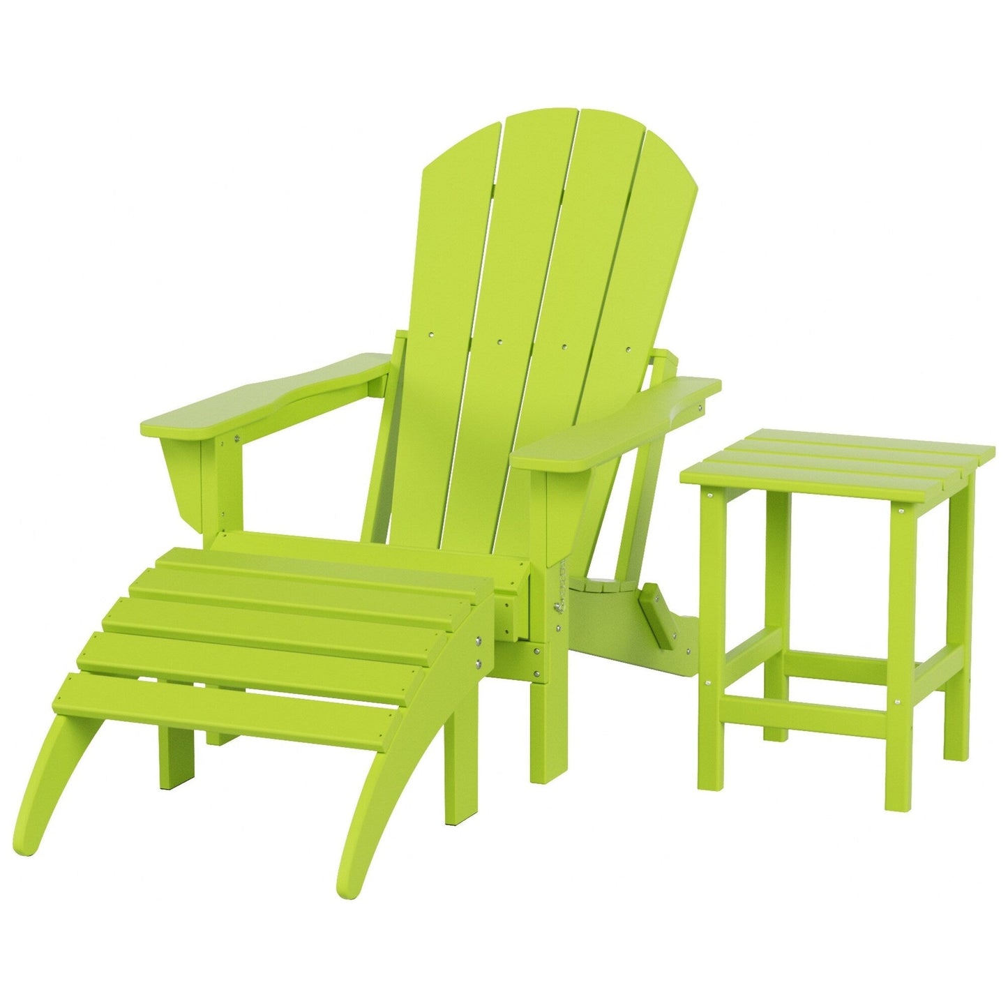 Sedia Adirondack pieghevole per esterni e patio Polytrends Laguna HDPE, adatta a tutte le stagioni, con pouf e tavolino laterale (set da 3 pezzi)