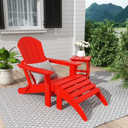 Sedia Adirondack pieghevole per esterni e patio Polytrends Laguna HDPE, adatta a tutte le stagioni, con pouf e tavolino laterale (set da 3 pezzi)