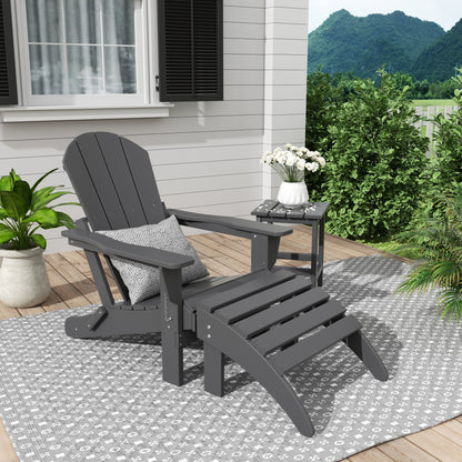 Sedia Adirondack pieghevole per esterni e patio Polytrends Laguna HDPE, adatta a tutte le stagioni, con pouf e tavolino laterale (set da 3 pezzi)