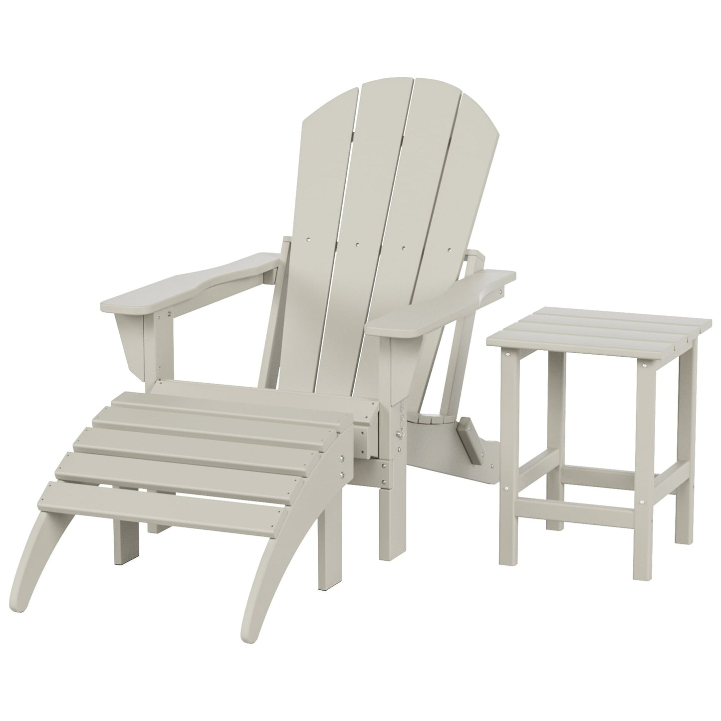 Sedia Adirondack pieghevole per esterni e patio Polytrends Laguna HDPE, adatta a tutte le stagioni, con pouf e tavolino laterale (set da 3 pezzi)