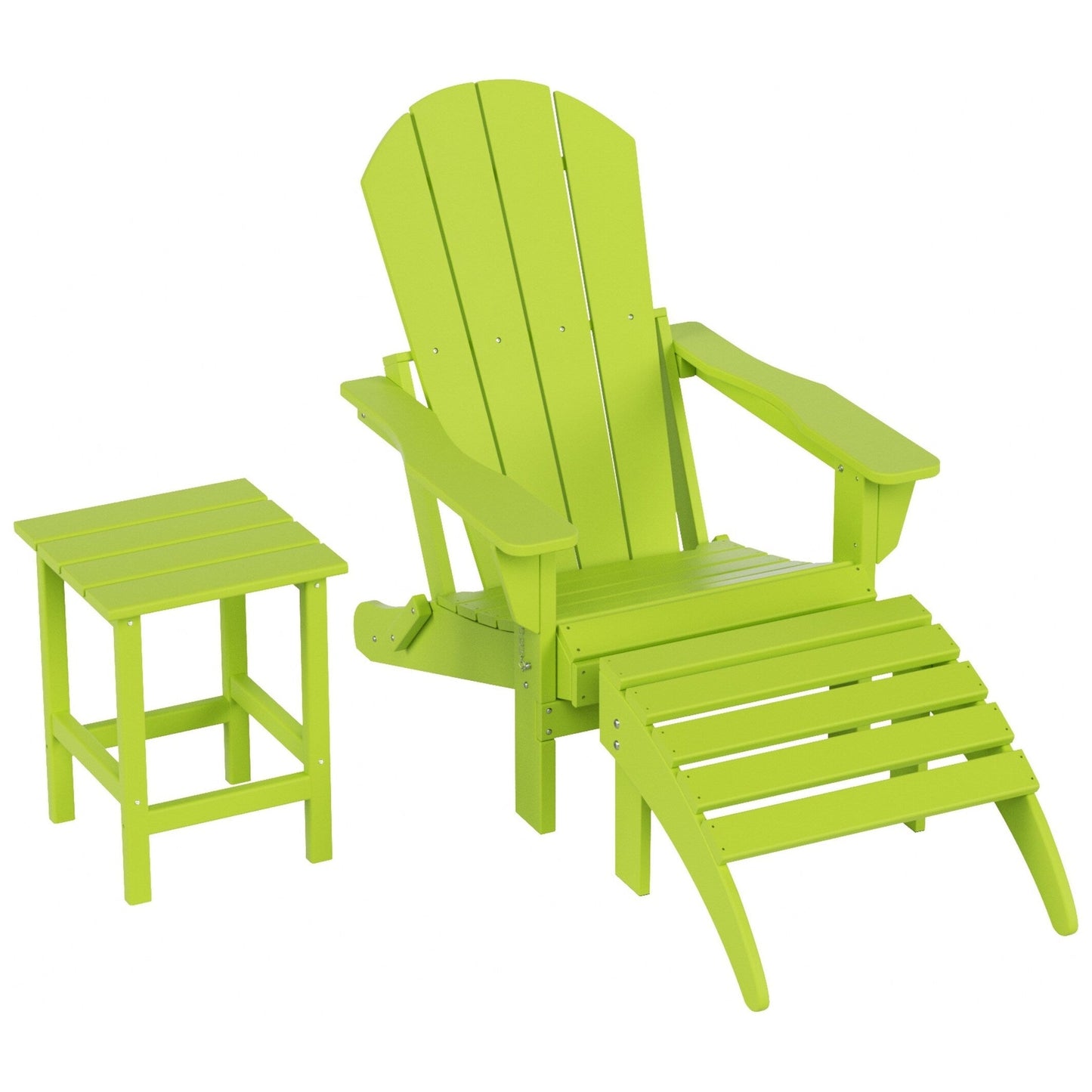 Sedia Adirondack pieghevole per esterni e patio Polytrends Laguna HDPE, adatta a tutte le stagioni, con pouf e tavolino laterale (set da 3 pezzi)