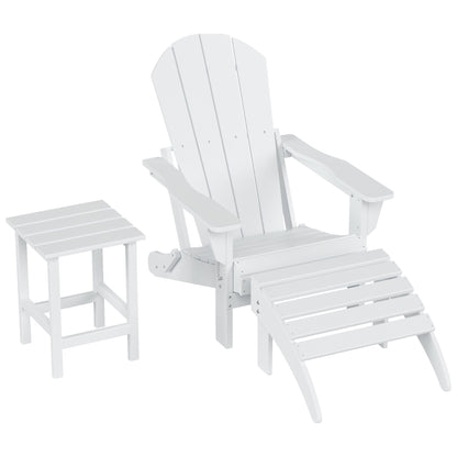 Sedia Adirondack pieghevole per esterni e patio Polytrends Laguna HDPE, adatta a tutte le stagioni, con pouf e tavolino laterale (set da 3 pezzi)