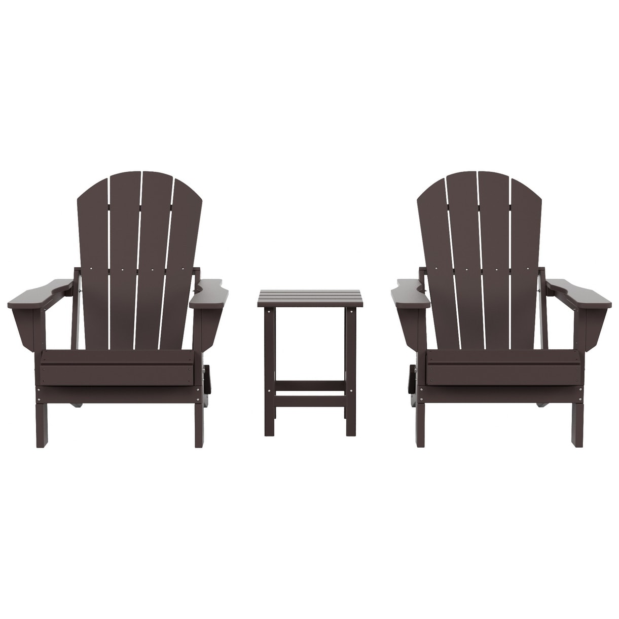 Sedie Adirondack pieghevoli per esterni e patio Polytrends Laguna HDPE, adatte a tutte le stagioni, con tavolino laterale (set da 3 pezzi)