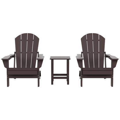Sedie Adirondack pieghevoli per esterni e patio Polytrends Laguna HDPE, adatte a tutte le stagioni, con tavolino laterale (set da 3 pezzi)