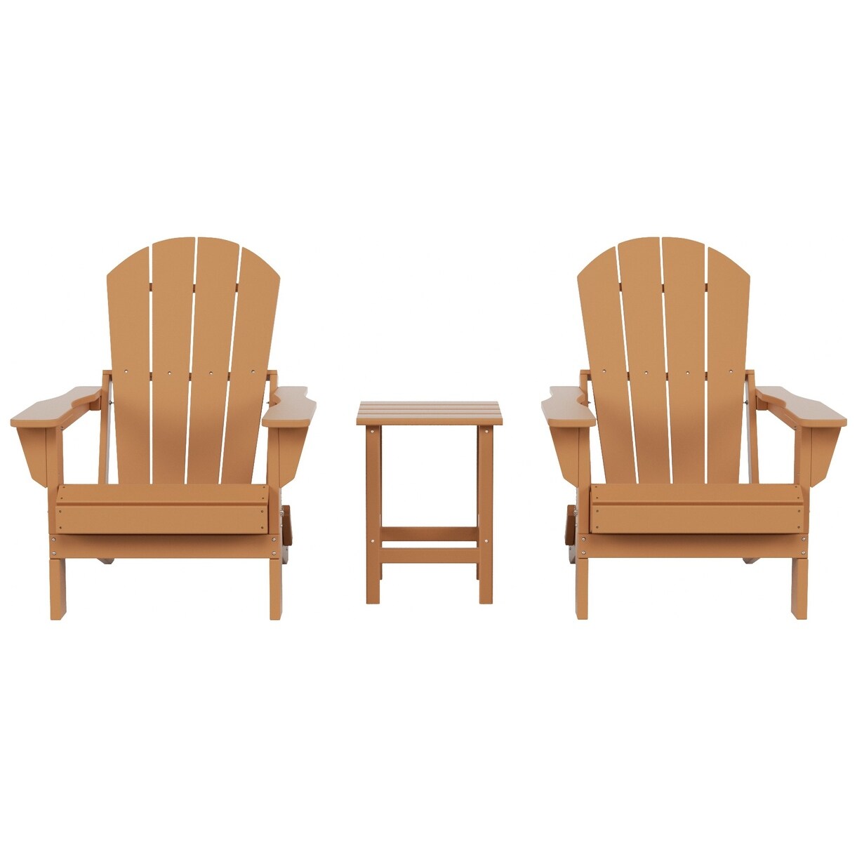 Sedie Adirondack pieghevoli per esterni e patio Polytrends Laguna HDPE, adatte a tutte le stagioni, con tavolino laterale (set da 3 pezzi)