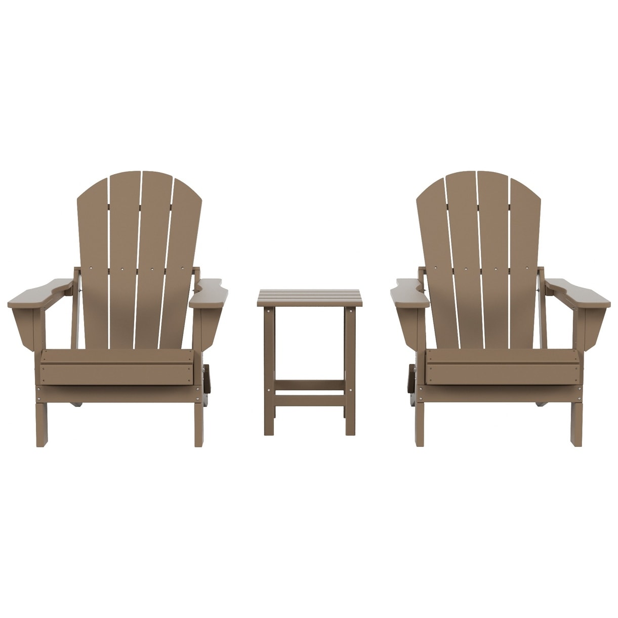 Sedie Adirondack pieghevoli per esterni e patio Polytrends Laguna HDPE, adatte a tutte le stagioni, con tavolino laterale (set da 3 pezzi)