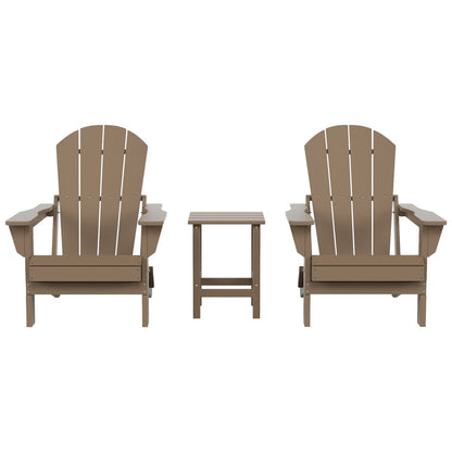 Sedie Adirondack pieghevoli per esterni e patio Polytrends Laguna HDPE, adatte a tutte le stagioni, con tavolino laterale (set da 3 pezzi)
