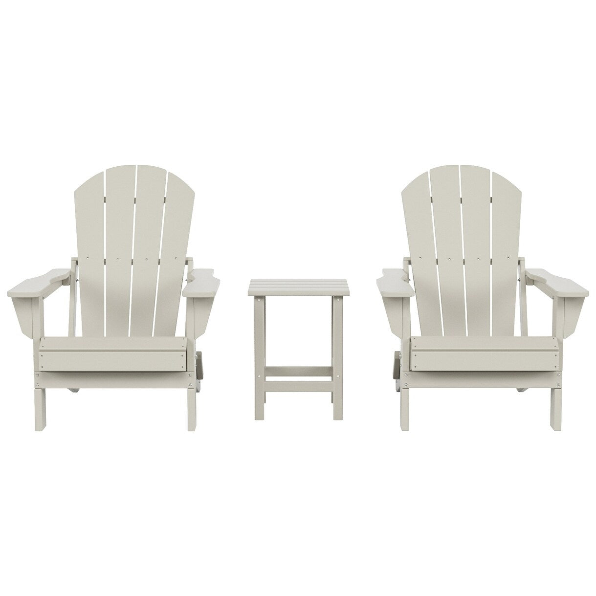 Sedie Adirondack pieghevoli per esterni e patio Polytrends Laguna HDPE, adatte a tutte le stagioni, con tavolino laterale (set da 3 pezzi)