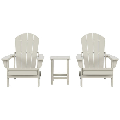Sedie Adirondack pieghevoli per esterni e patio Polytrends Laguna HDPE, adatte a tutte le stagioni, con tavolino laterale (set da 3 pezzi)