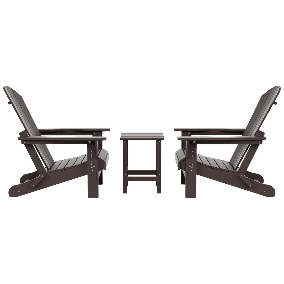 Sedie Adirondack pieghevoli per esterni e patio Polytrends Laguna HDPE, adatte a tutte le stagioni, con tavolino laterale (set da 3 pezzi)