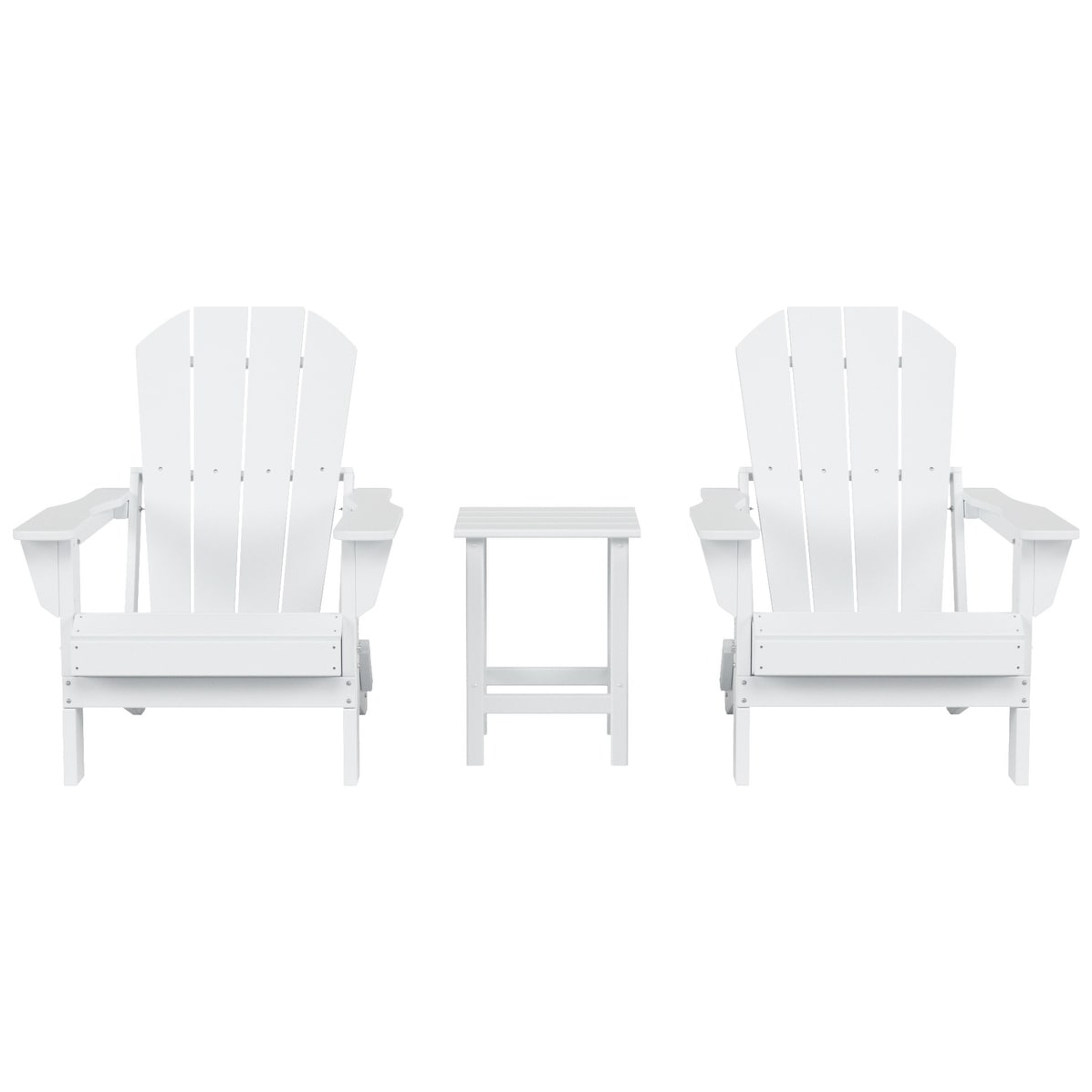 Sedie Adirondack pieghevoli per esterni e patio Polytrends Laguna HDPE, adatte a tutte le stagioni, con tavolino laterale (set da 3 pezzi)