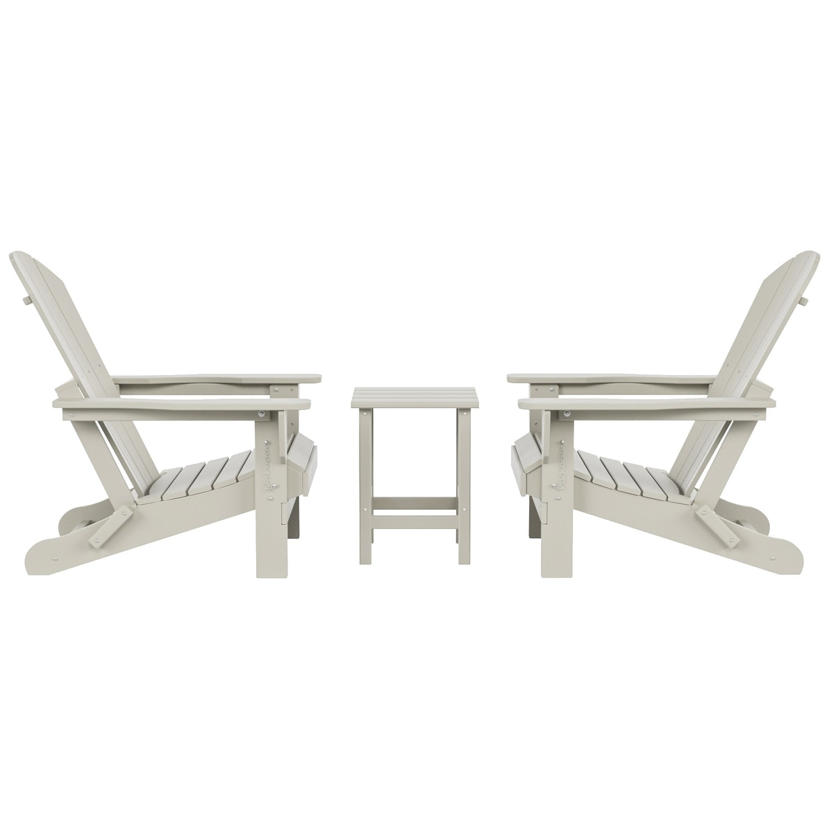 Sedie Adirondack pieghevoli per esterni e patio Polytrends Laguna HDPE, adatte a tutte le stagioni, con tavolino laterale (set da 3 pezzi)