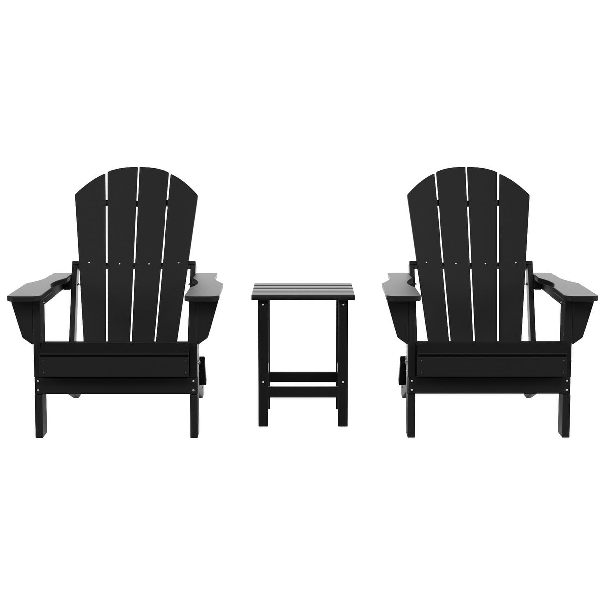 Sedie Adirondack pieghevoli per esterni e patio Polytrends Laguna HDPE, adatte a tutte le stagioni, con tavolino laterale (set da 3 pezzi)