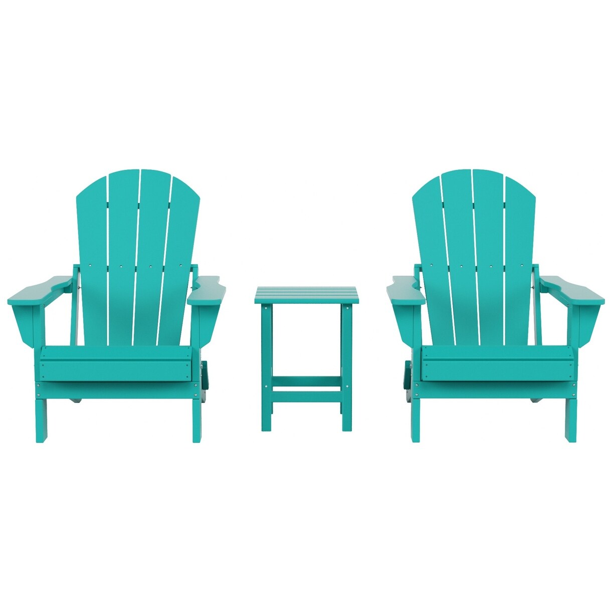 Sedie Adirondack pieghevoli per esterni e patio Polytrends Laguna HDPE, adatte a tutte le stagioni, con tavolino laterale (set da 3 pezzi)