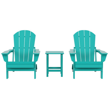 Sedie Adirondack pieghevoli per esterni e patio Polytrends Laguna HDPE, adatte a tutte le stagioni, con tavolino laterale (set da 3 pezzi)