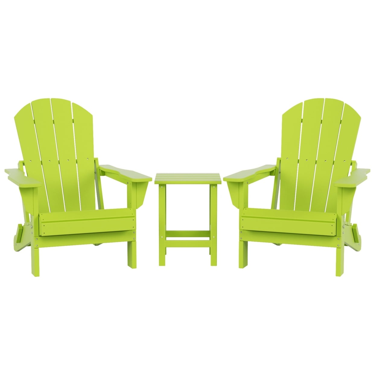 Sedie Adirondack pieghevoli per esterni e patio Polytrends Laguna HDPE, adatte a tutte le stagioni, con tavolino laterale (set da 3 pezzi)