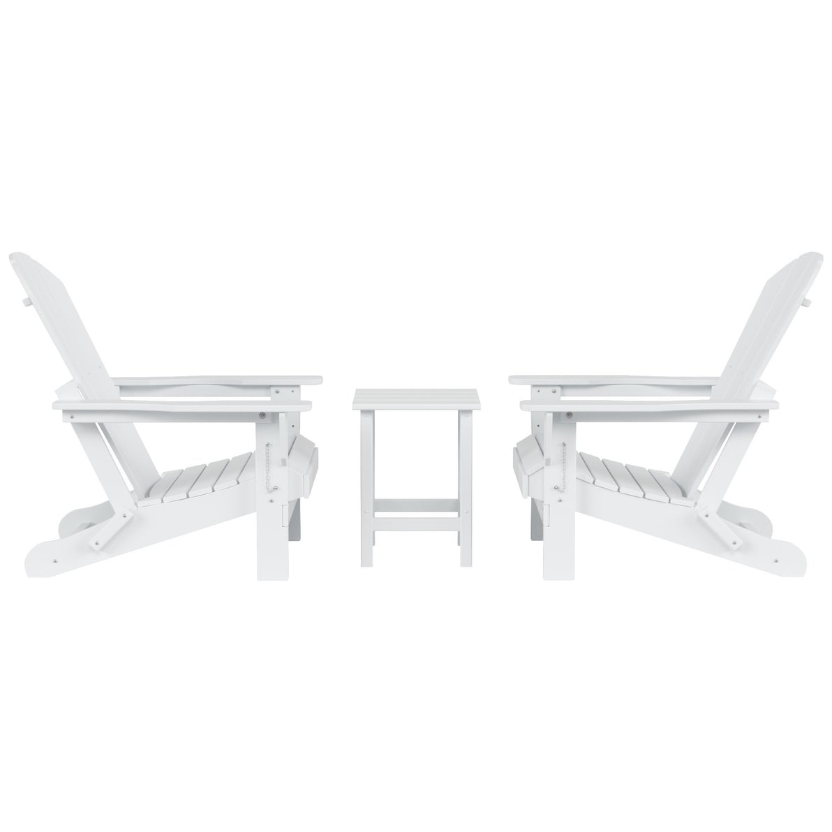 Sedie Adirondack pieghevoli per esterni e patio Polytrends Laguna HDPE, adatte a tutte le stagioni, con tavolino laterale (set da 3 pezzi)