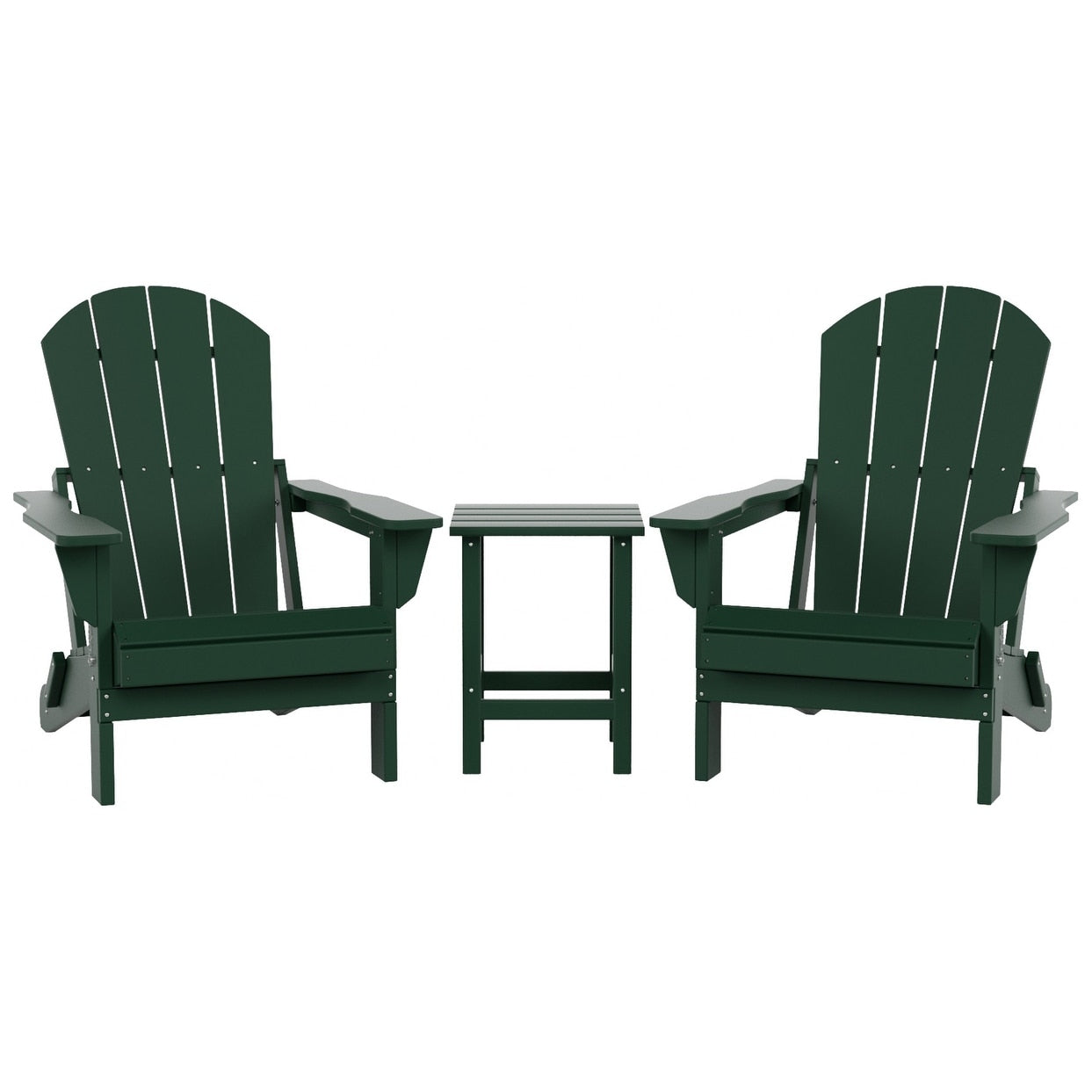 Sedie Adirondack pieghevoli per esterni e patio Polytrends Laguna HDPE, adatte a tutte le stagioni, con tavolino laterale (set da 3 pezzi)