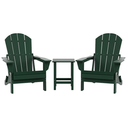 Sedie Adirondack pieghevoli per esterni e patio Polytrends Laguna HDPE, adatte a tutte le stagioni, con tavolino laterale (set da 3 pezzi)
