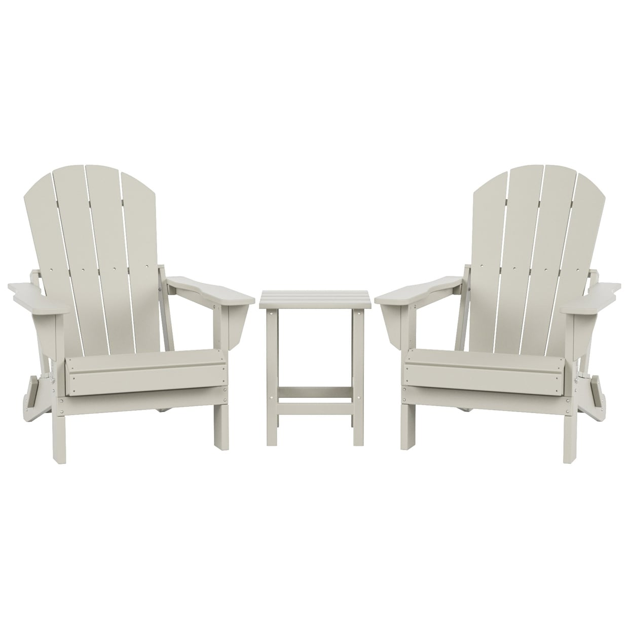 Sedie Adirondack pieghevoli per esterni e patio Polytrends Laguna HDPE, adatte a tutte le stagioni, con tavolino laterale (set da 3 pezzi)