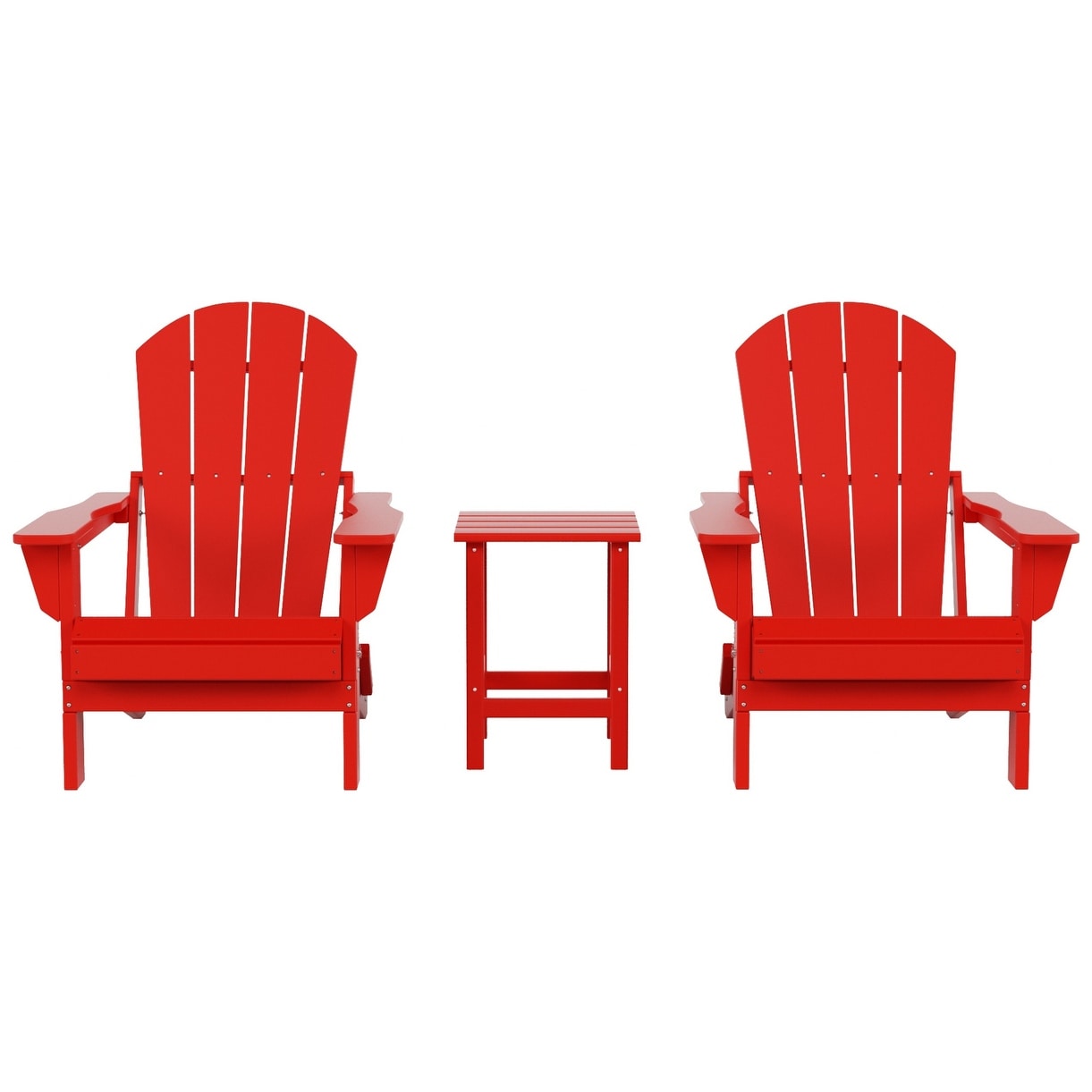 Sedie Adirondack pieghevoli per esterni e patio Polytrends Laguna HDPE, adatte a tutte le stagioni, con tavolino laterale (set da 3 pezzi)