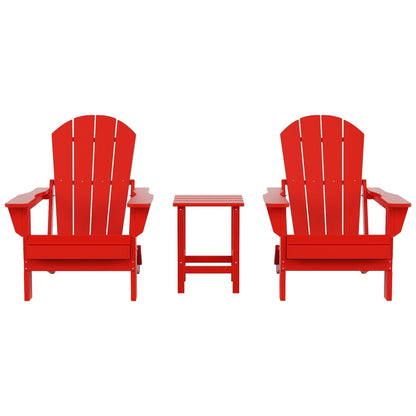 Sedie Adirondack pieghevoli per esterni e patio Polytrends Laguna HDPE, adatte a tutte le stagioni, con tavolino laterale (set da 3 pezzi)