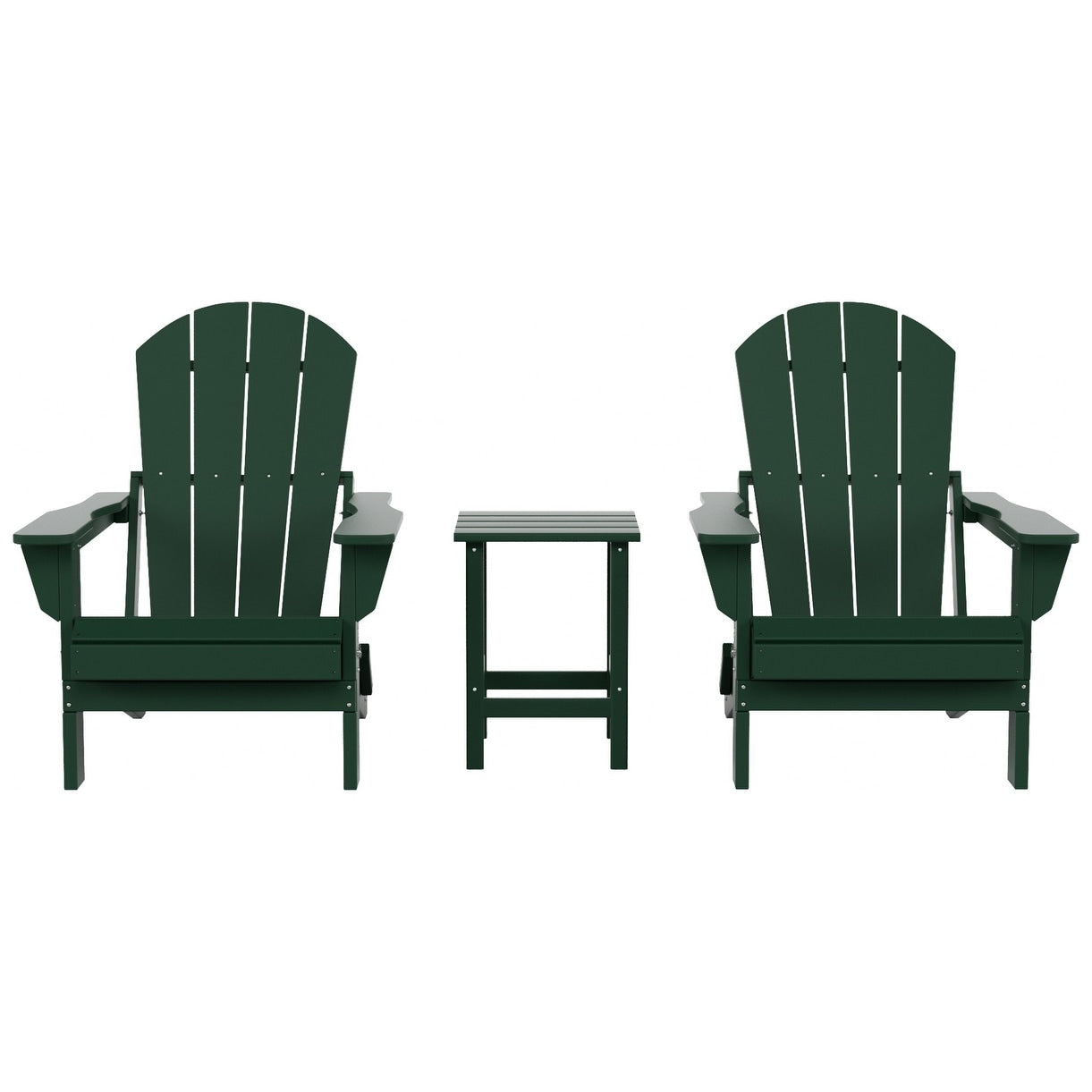 Sedie Adirondack pieghevoli per esterni e patio Polytrends Laguna HDPE, adatte a tutte le stagioni, con tavolino laterale (set da 3 pezzi)