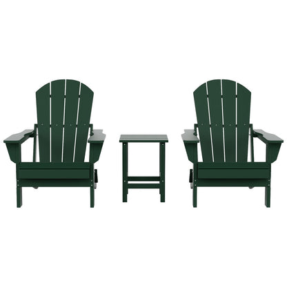 Sedie Adirondack pieghevoli per esterni e patio Polytrends Laguna HDPE, adatte a tutte le stagioni, con tavolino laterale (set da 3 pezzi)