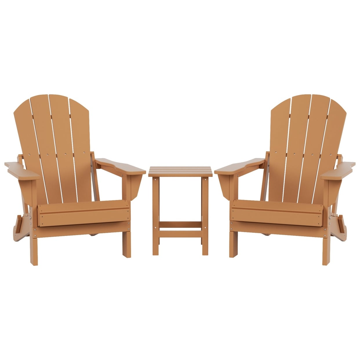 Sedie Adirondack pieghevoli per esterni e patio Polytrends Laguna HDPE, adatte a tutte le stagioni, con tavolino laterale (set da 3 pezzi)