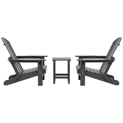 Sedie Adirondack pieghevoli per esterni e patio Polytrends Laguna HDPE, adatte a tutte le stagioni, con tavolino laterale (set da 3 pezzi)