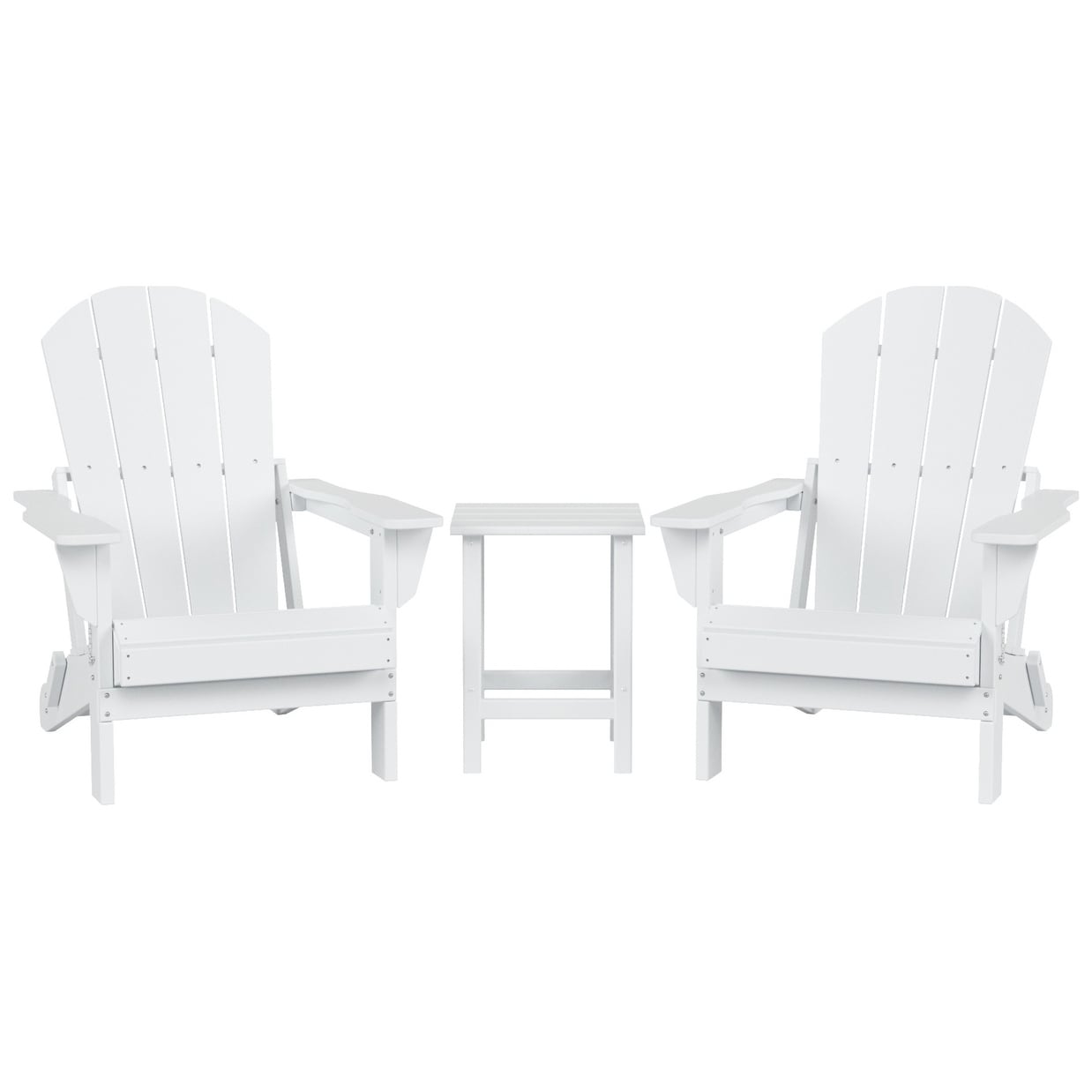 Sedie Adirondack pieghevoli per esterni e patio Polytrends Laguna HDPE, adatte a tutte le stagioni, con tavolino laterale (set da 3 pezzi)