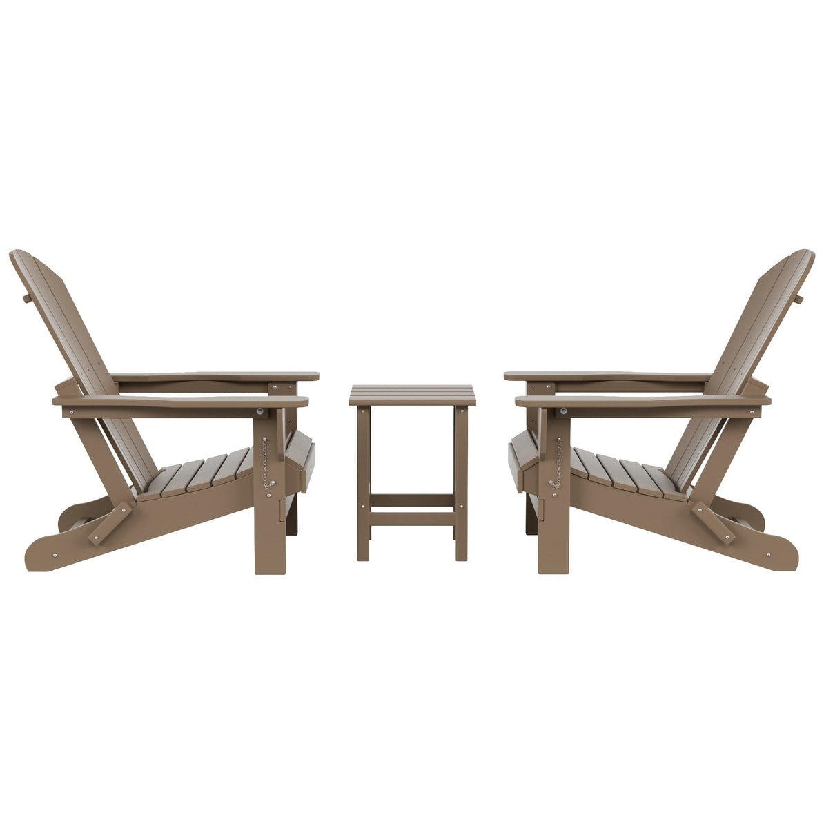 Sedie Adirondack pieghevoli per esterni e patio Polytrends Laguna HDPE, adatte a tutte le stagioni, con tavolino laterale (set da 3 pezzi)