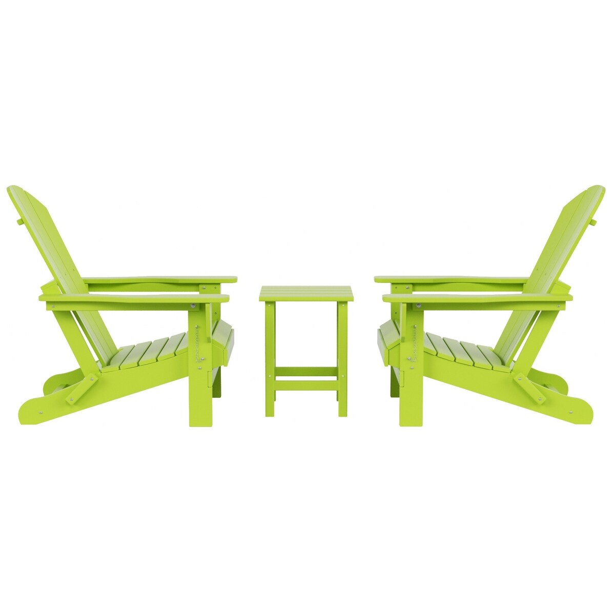 Sedie Adirondack pieghevoli per esterni e patio Polytrends Laguna HDPE, adatte a tutte le stagioni, con tavolino laterale (set da 3 pezzi)
