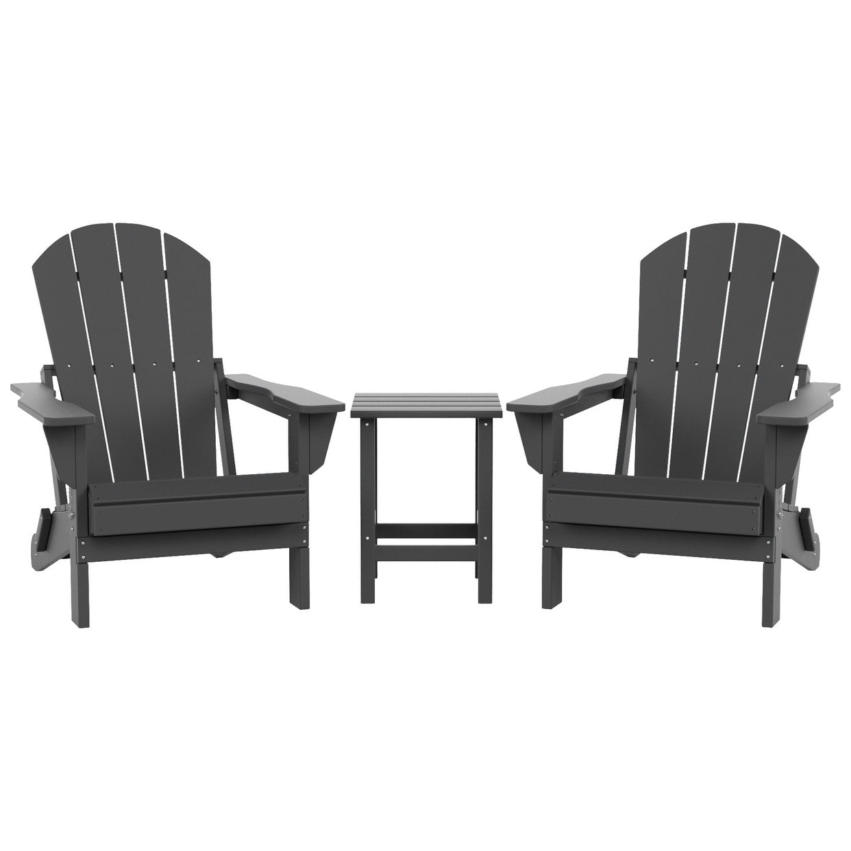 Sedie Adirondack pieghevoli per esterni e patio Polytrends Laguna HDPE, adatte a tutte le stagioni, con tavolino laterale (set da 3 pezzi)