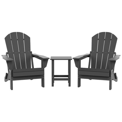 Sedie Adirondack pieghevoli per esterni e patio Polytrends Laguna HDPE, adatte a tutte le stagioni, con tavolino laterale (set da 3 pezzi)
