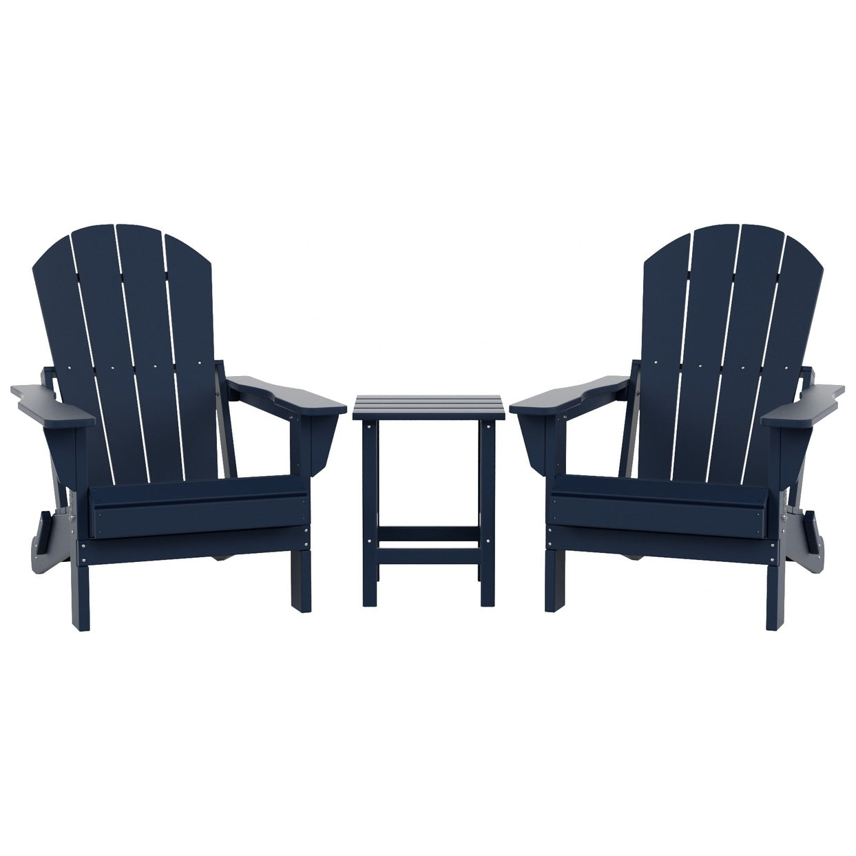 Sedie Adirondack pieghevoli per esterni e patio Polytrends Laguna HDPE, adatte a tutte le stagioni, con tavolino laterale (set da 3 pezzi)