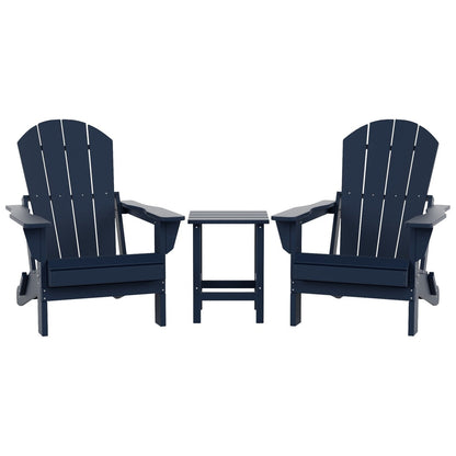 Sedie Adirondack pieghevoli per esterni e patio Polytrends Laguna HDPE, adatte a tutte le stagioni, con tavolino laterale (set da 3 pezzi)