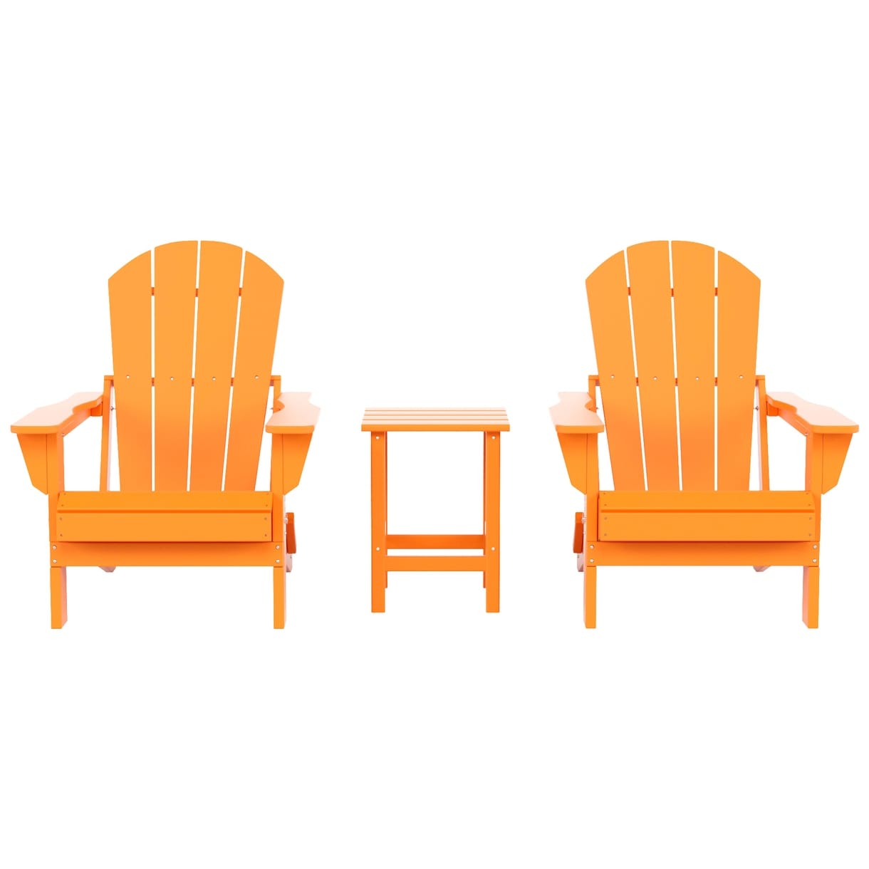 Sedie Adirondack pieghevoli per esterni e patio Polytrends Laguna HDPE, adatte a tutte le stagioni, con tavolino laterale (set da 3 pezzi)