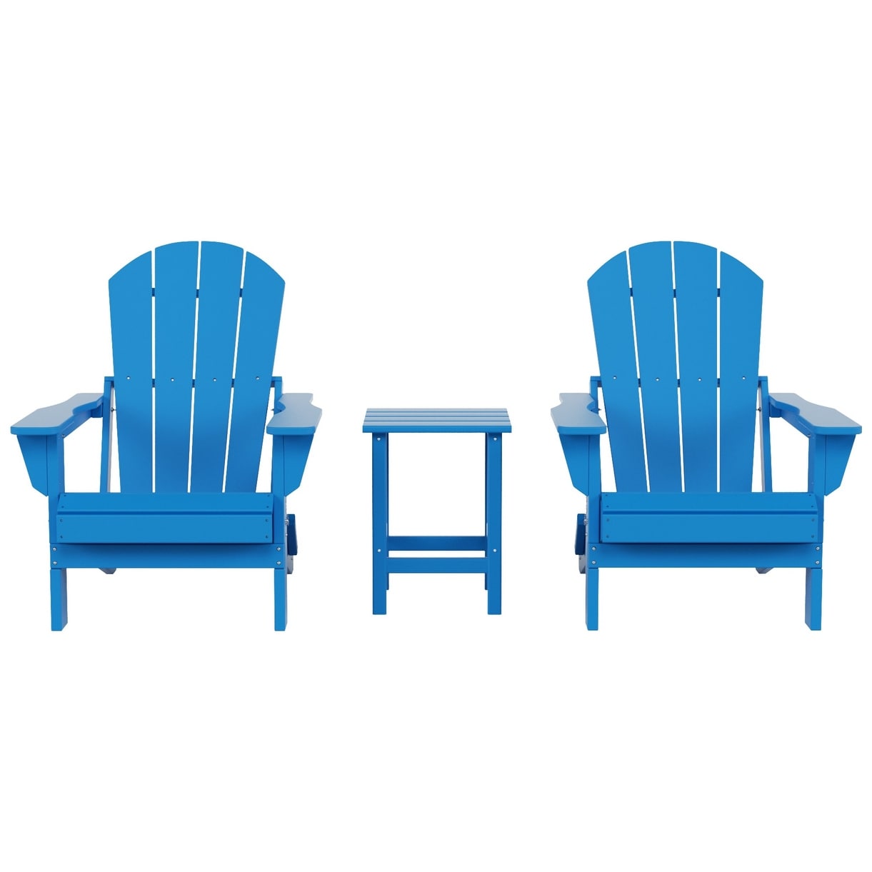 Sedie Adirondack pieghevoli per esterni e patio Polytrends Laguna HDPE, adatte a tutte le stagioni, con tavolino laterale (set da 3 pezzi)