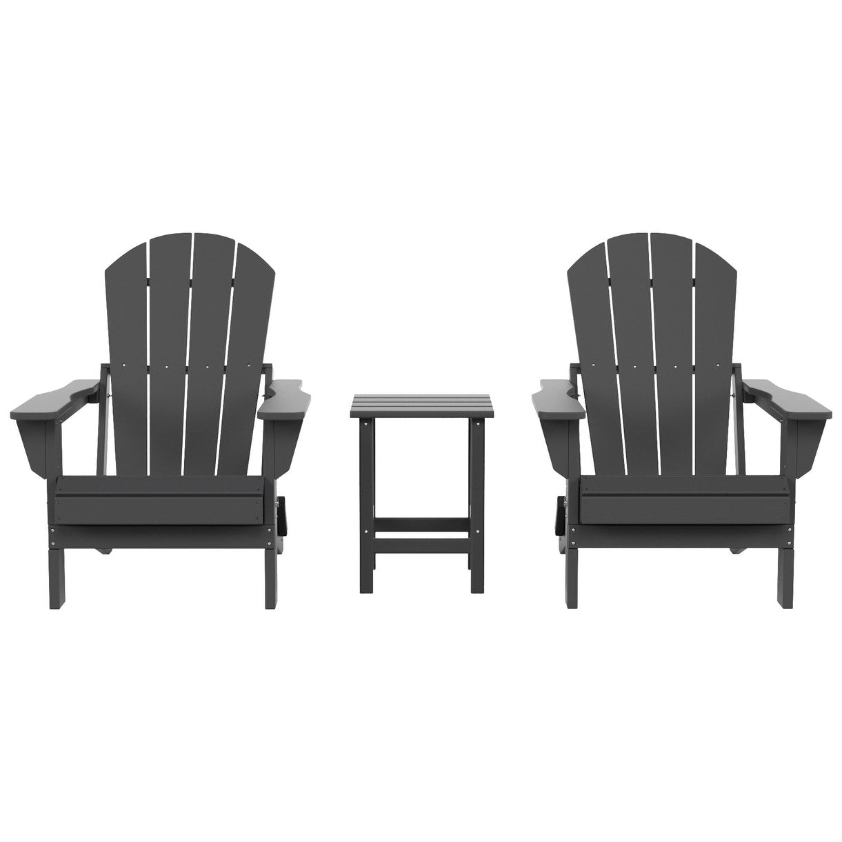 Sedie Adirondack pieghevoli per esterni e patio Polytrends Laguna HDPE, adatte a tutte le stagioni, con tavolino laterale (set da 3 pezzi)