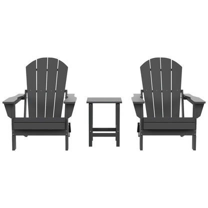 Sedie Adirondack pieghevoli per esterni e patio Polytrends Laguna HDPE, adatte a tutte le stagioni, con tavolino laterale (set da 3 pezzi)
