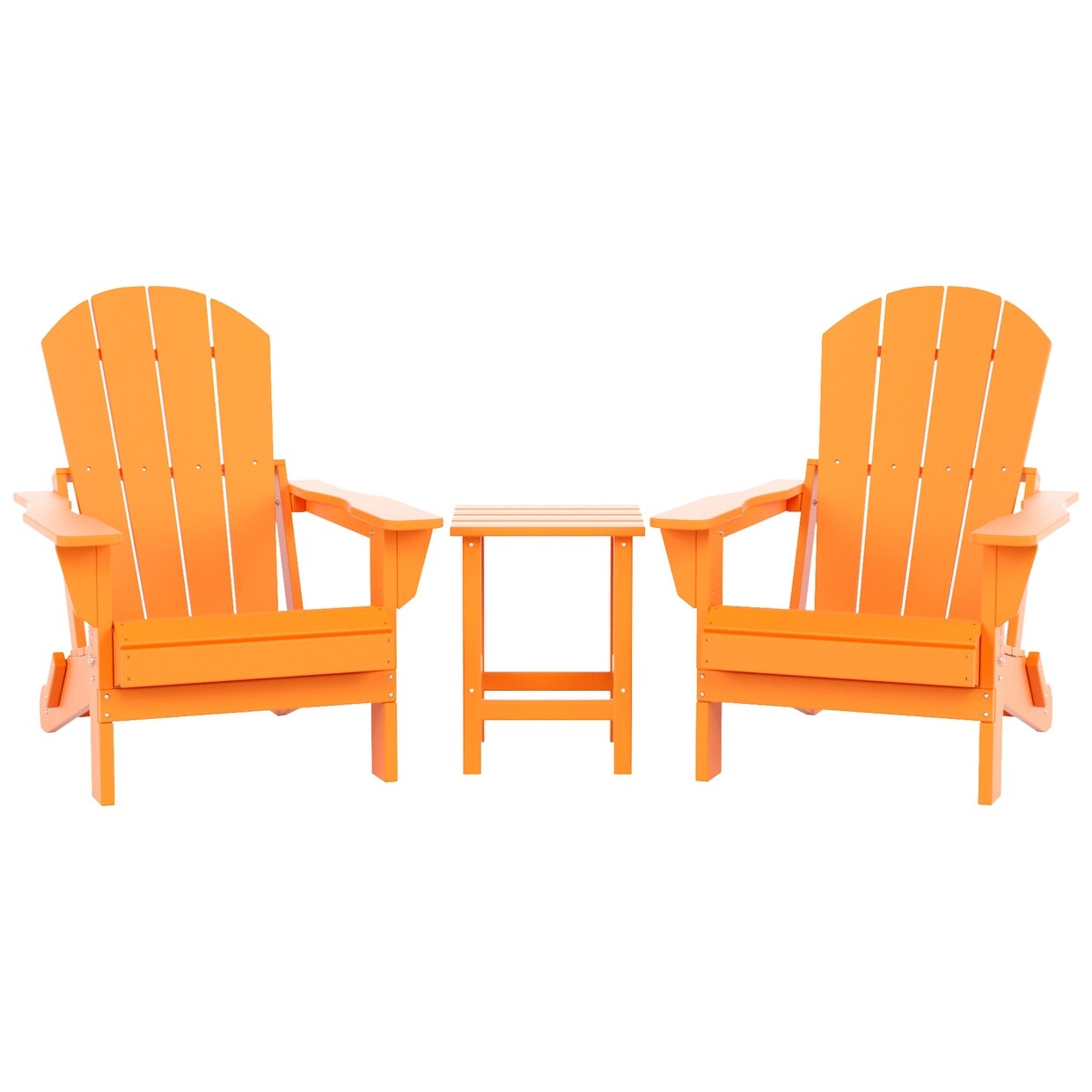 Sedie Adirondack pieghevoli per esterni e patio Polytrends Laguna HDPE, adatte a tutte le stagioni, con tavolino laterale (set da 3 pezzi)