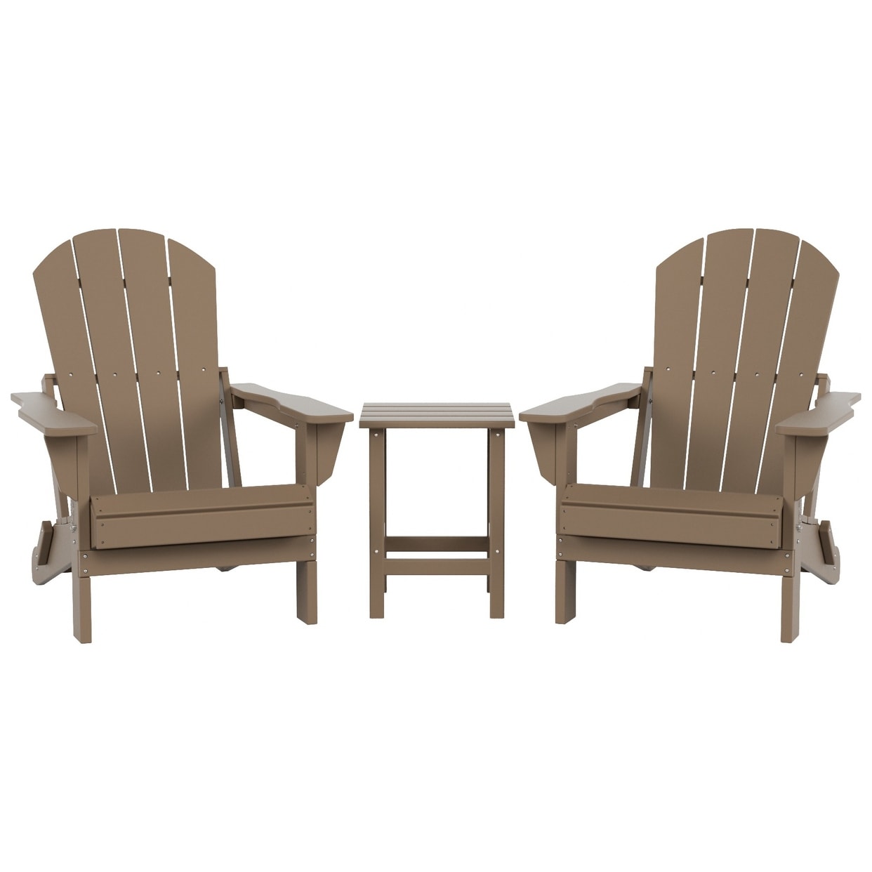 Sedie Adirondack pieghevoli per esterni e patio Polytrends Laguna HDPE, adatte a tutte le stagioni, con tavolino laterale (set da 3 pezzi)