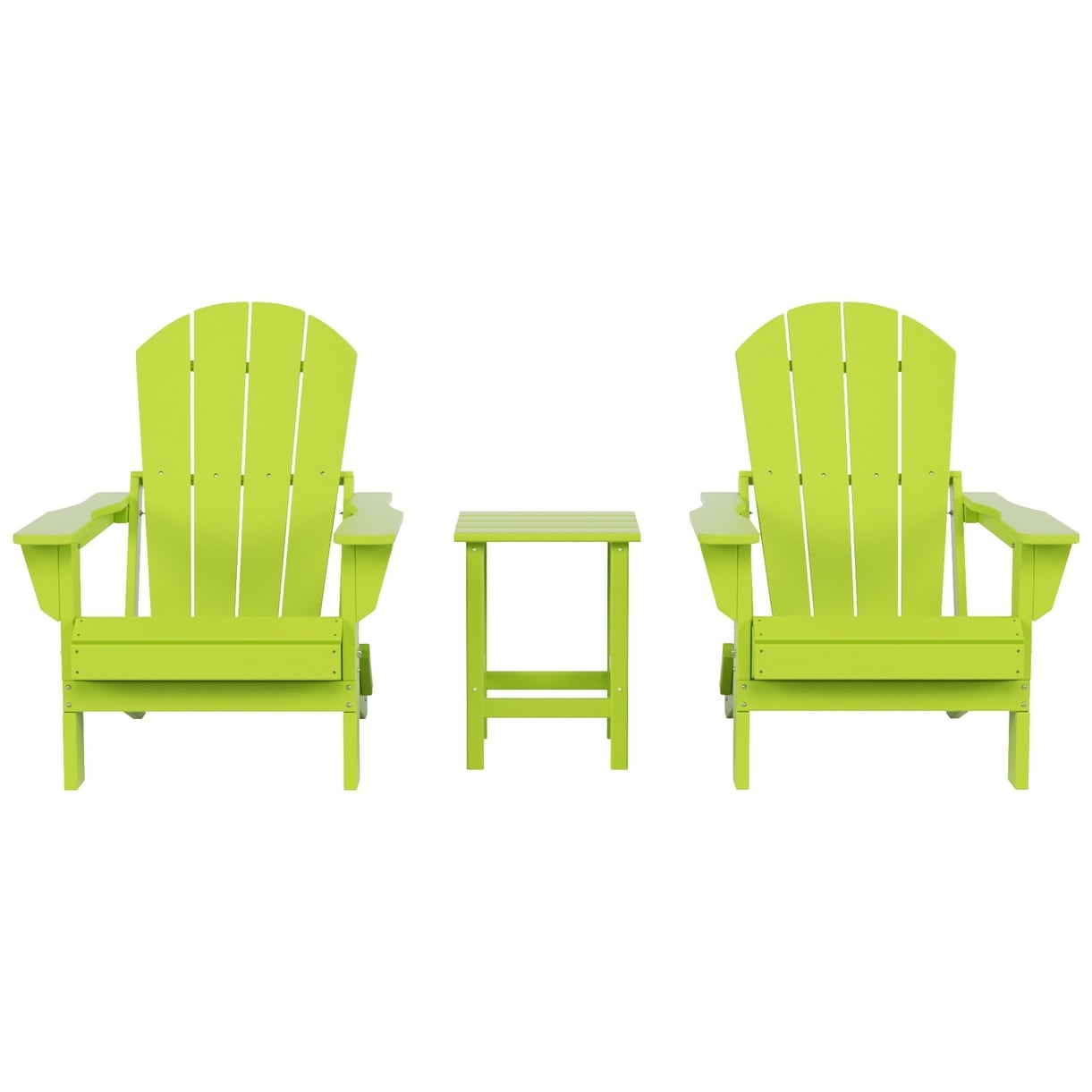 Sedie Adirondack pieghevoli per esterni e patio Polytrends Laguna HDPE, adatte a tutte le stagioni, con tavolino laterale (set da 3 pezzi)