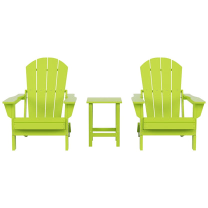 Sedie Adirondack pieghevoli per esterni e patio Polytrends Laguna HDPE, adatte a tutte le stagioni, con tavolino laterale (set da 3 pezzi)
