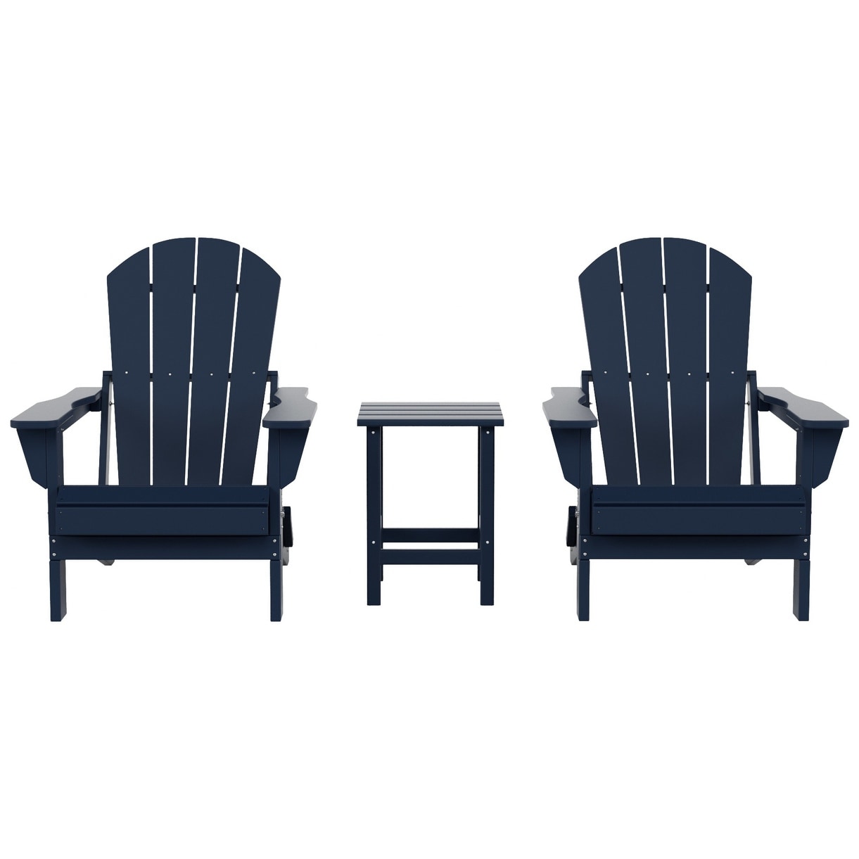 Sedie Adirondack pieghevoli per esterni e patio Polytrends Laguna HDPE, adatte a tutte le stagioni, con tavolino laterale (set da 3 pezzi)