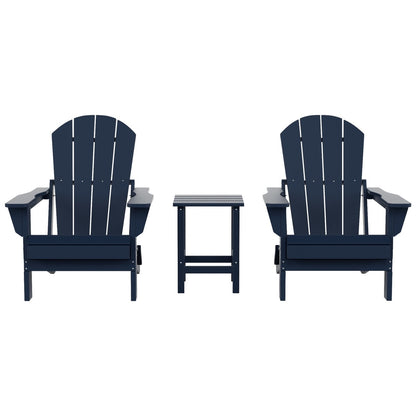 Sedie Adirondack pieghevoli per esterni e patio Polytrends Laguna HDPE, adatte a tutte le stagioni, con tavolino laterale (set da 3 pezzi)